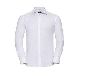 Russell Collection JZ962 - Langarm Hemd mit Fischgrätmuster Weiß