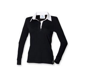 Front Row FR101 - Women's long sleeve plain rugby shirt Schwarz